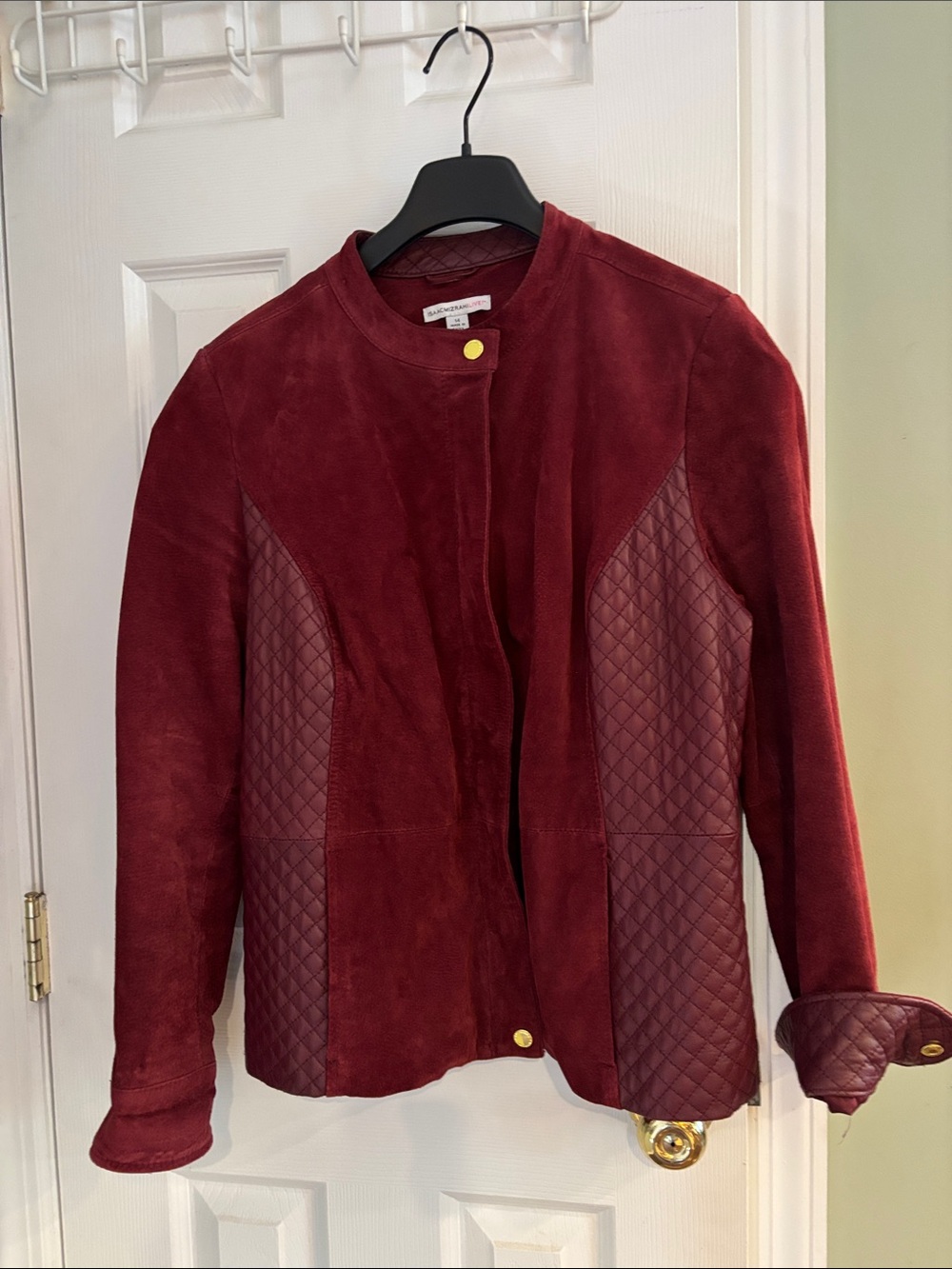 Isaac Mizrahi Burgundy Suede & Quilted Leather Jacket